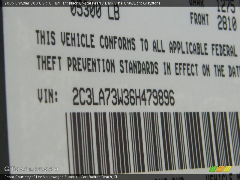 Brilliant Black Crystal Pearl / Dark Slate Gray/Light Graystone 2006 Chrysler 300 C SRT8
