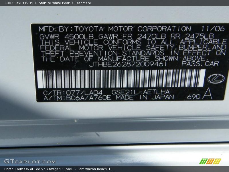 Starfire White Pearl / Cashmere 2007 Lexus IS 350