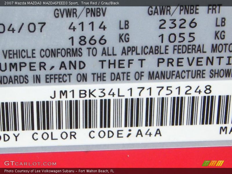 True Red / Gray/Black 2007 Mazda MAZDA3 MAZDASPEED3 Sport