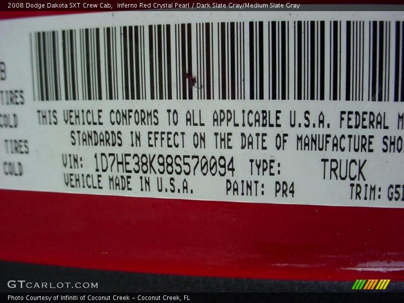 Inferno Red Crystal Pearl / Dark Slate Gray/Medium Slate Gray 2008 Dodge Dakota SXT Crew Cab