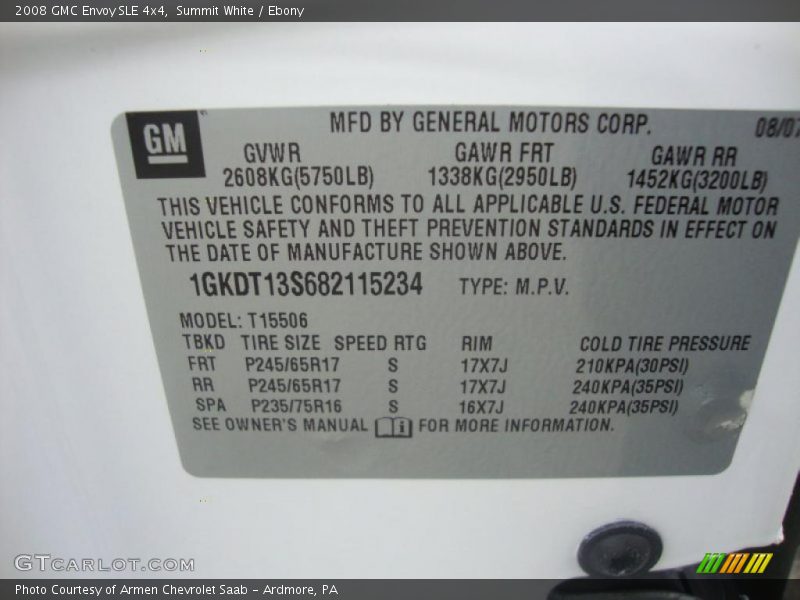 Summit White / Ebony 2008 GMC Envoy SLE 4x4