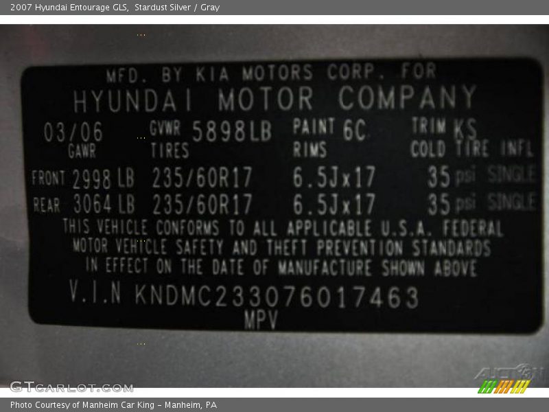 Stardust Silver / Gray 2007 Hyundai Entourage GLS