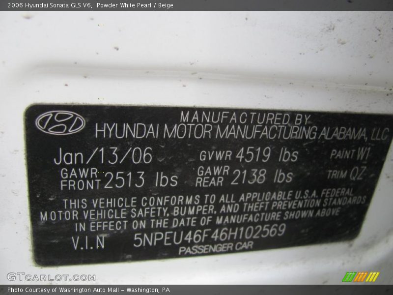 Powder White Pearl / Beige 2006 Hyundai Sonata GLS V6