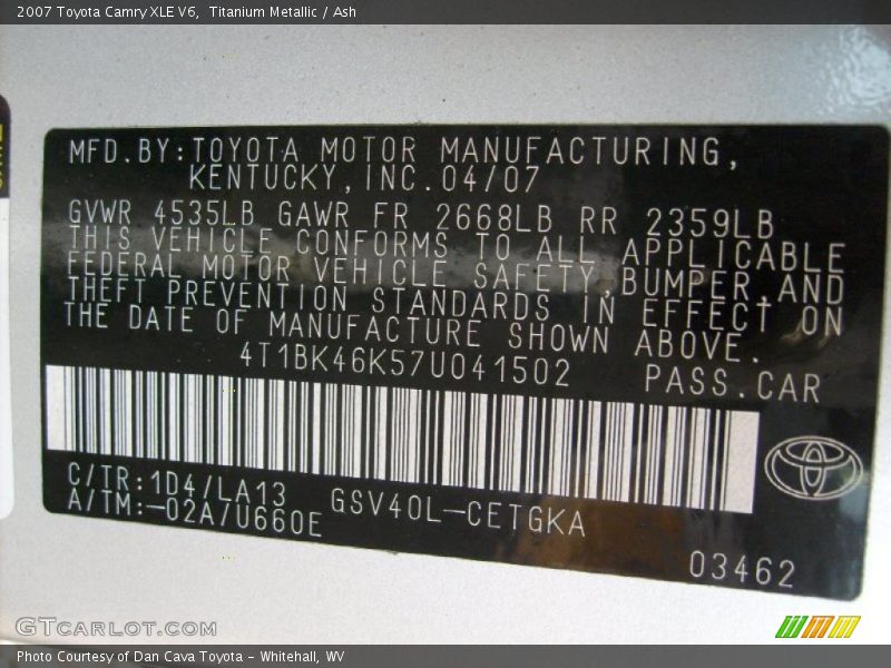 Titanium Metallic / Ash 2007 Toyota Camry XLE V6