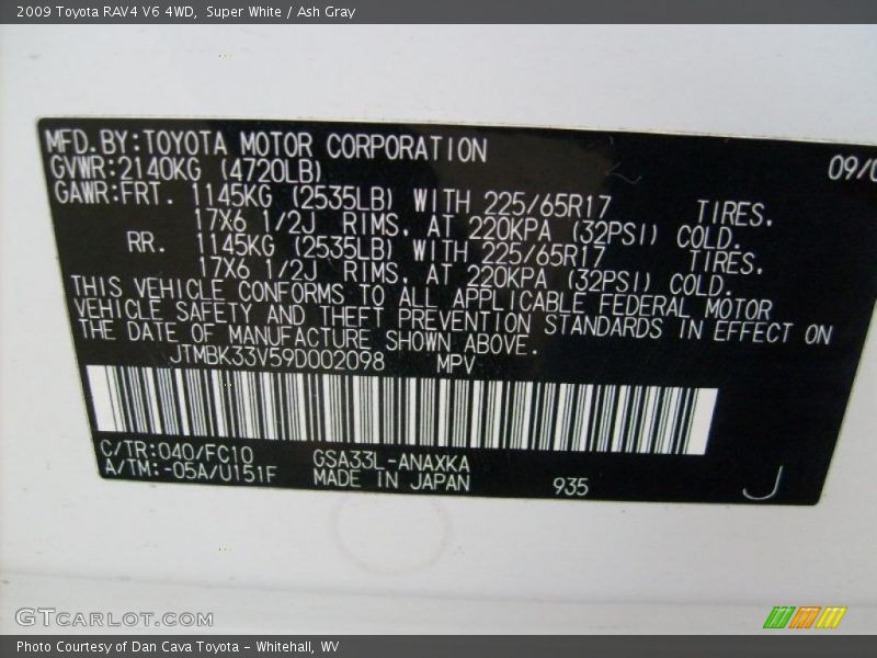 Super White / Ash Gray 2009 Toyota RAV4 V6 4WD