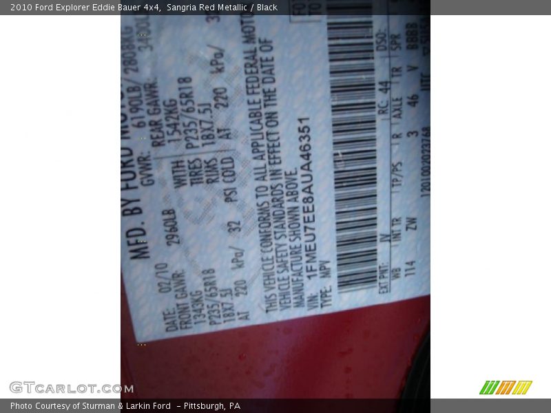 Sangria Red Metallic / Black 2010 Ford Explorer Eddie Bauer 4x4