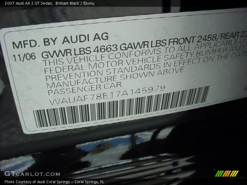 Brilliant Black / Ebony 2007 Audi A4 2.0T Sedan