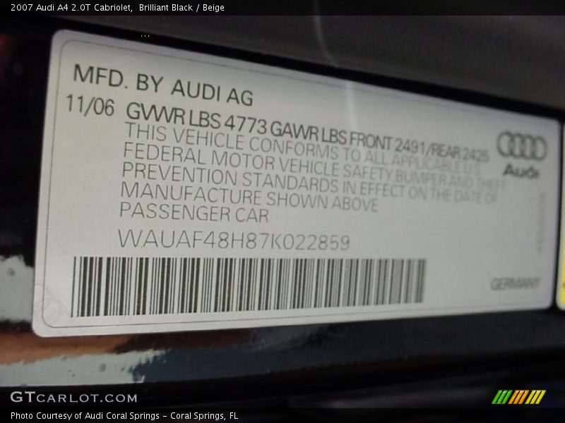 Brilliant Black / Beige 2007 Audi A4 2.0T Cabriolet