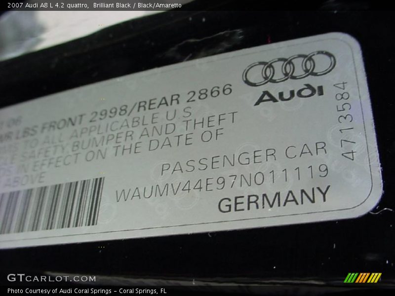 Brilliant Black / Black/Amaretto 2007 Audi A8 L 4.2 quattro