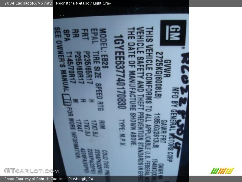 Moonstone Metallic / Light Gray 2004 Cadillac SRX V6 AWD