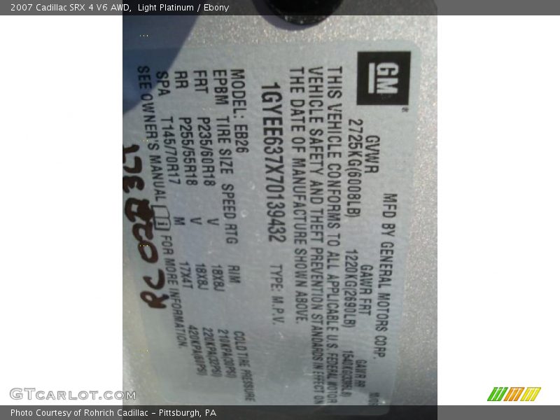 Light Platinum / Ebony 2007 Cadillac SRX 4 V6 AWD