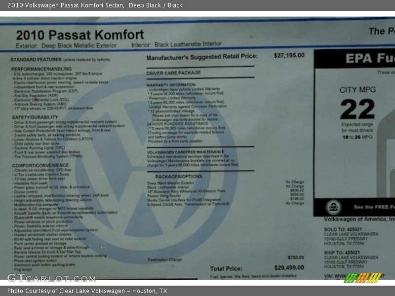 Deep Black / Black 2010 Volkswagen Passat Komfort Sedan