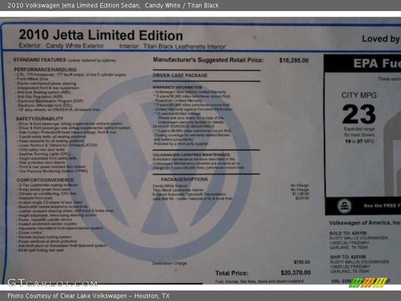 Candy White / Titan Black 2010 Volkswagen Jetta Limited Edition Sedan