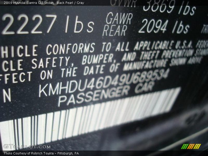 Black Pearl / Gray 2009 Hyundai Elantra GLS Sedan