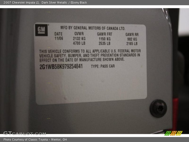 Dark Silver Metallic / Ebony Black 2007 Chevrolet Impala LS