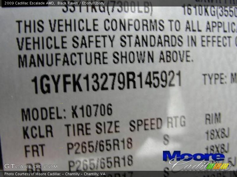 Black Raven / Ebony/Ebony 2009 Cadillac Escalade AWD