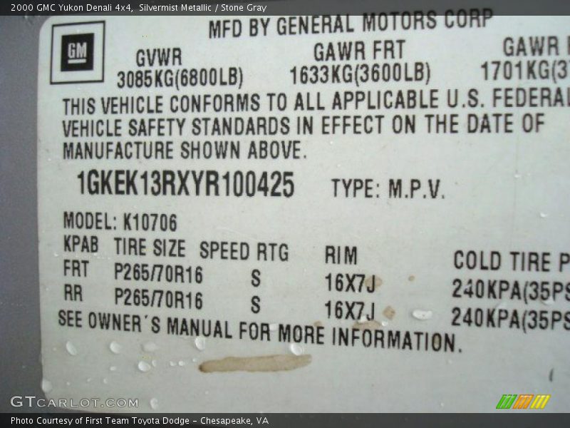 Silvermist Metallic / Stone Gray 2000 GMC Yukon Denali 4x4