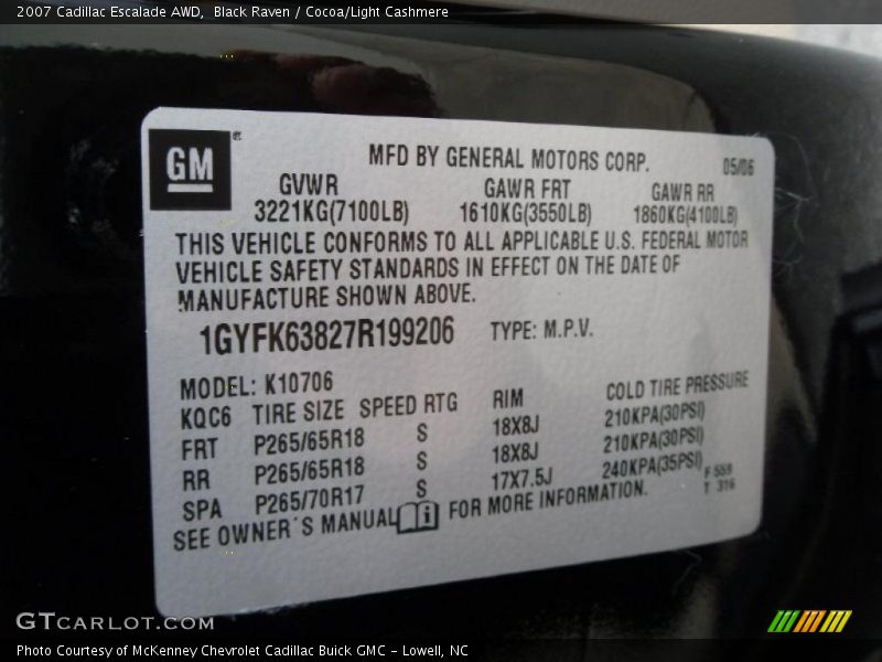 Black Raven / Cocoa/Light Cashmere 2007 Cadillac Escalade AWD