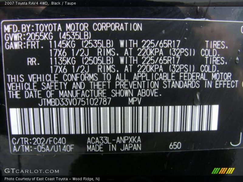 Black / Taupe 2007 Toyota RAV4 4WD