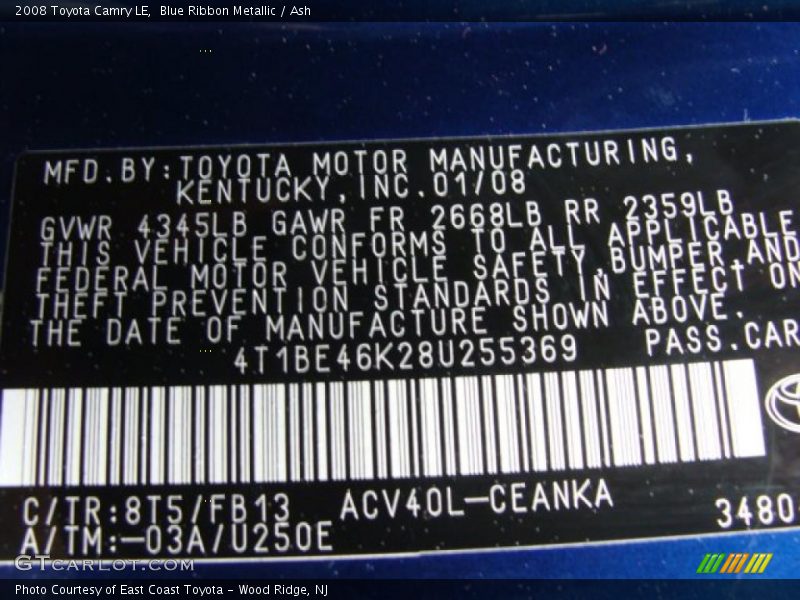 Blue Ribbon Metallic / Ash 2008 Toyota Camry LE