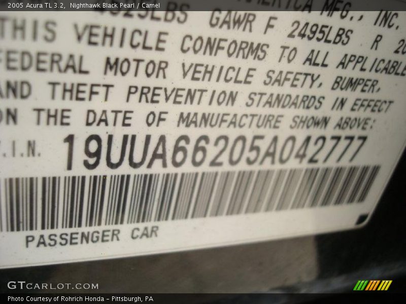 Nighthawk Black Pearl / Camel 2005 Acura TL 3.2