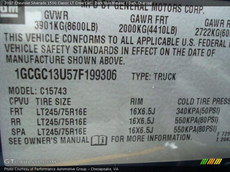 Dark Blue Metallic / Dark Charcoal 2007 Chevrolet Silverado 1500 Classic LT Crew Cab