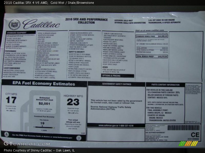 Gold Mist / Shale/Brownstone 2010 Cadillac SRX 4 V6 AWD