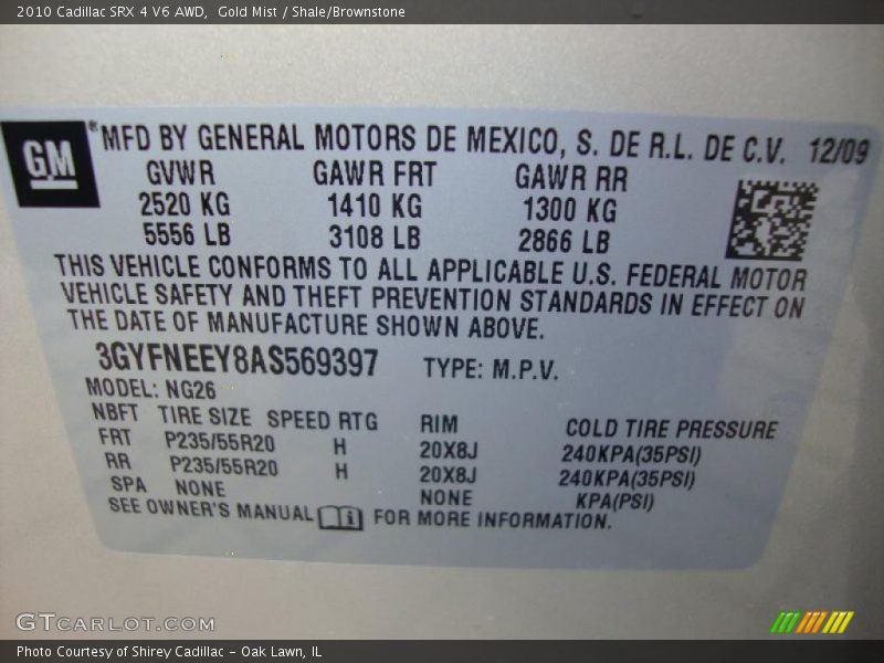 Gold Mist / Shale/Brownstone 2010 Cadillac SRX 4 V6 AWD