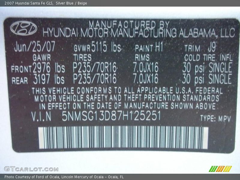 Silver Blue / Beige 2007 Hyundai Santa Fe GLS