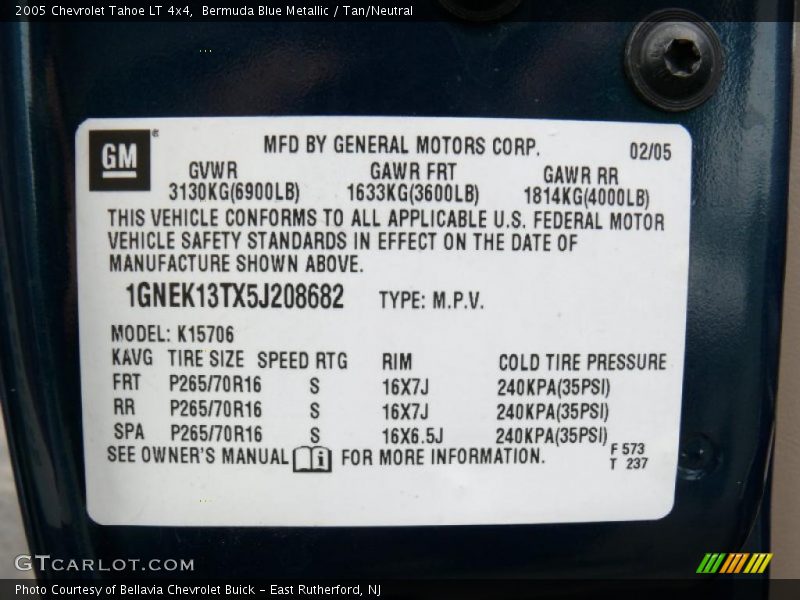 Bermuda Blue Metallic / Tan/Neutral 2005 Chevrolet Tahoe LT 4x4