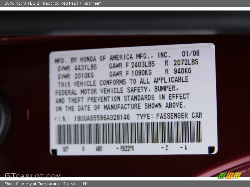 Redondo Red Pearl / Parchment 2006 Acura TL 3.2