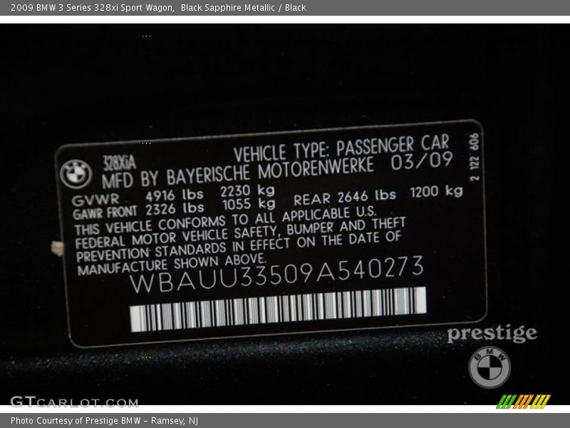 Black Sapphire Metallic / Black 2009 BMW 3 Series 328xi Sport Wagon