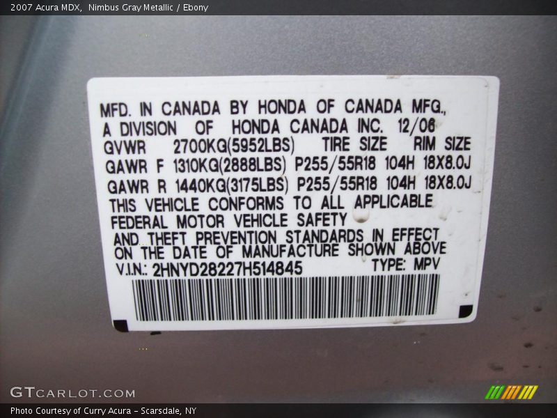 Nimbus Gray Metallic / Ebony 2007 Acura MDX