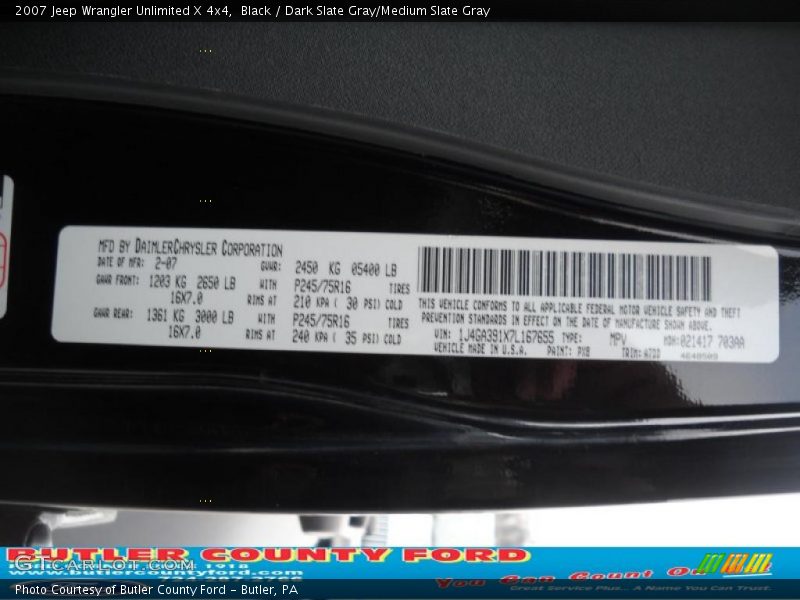Black / Dark Slate Gray/Medium Slate Gray 2007 Jeep Wrangler Unlimited X 4x4