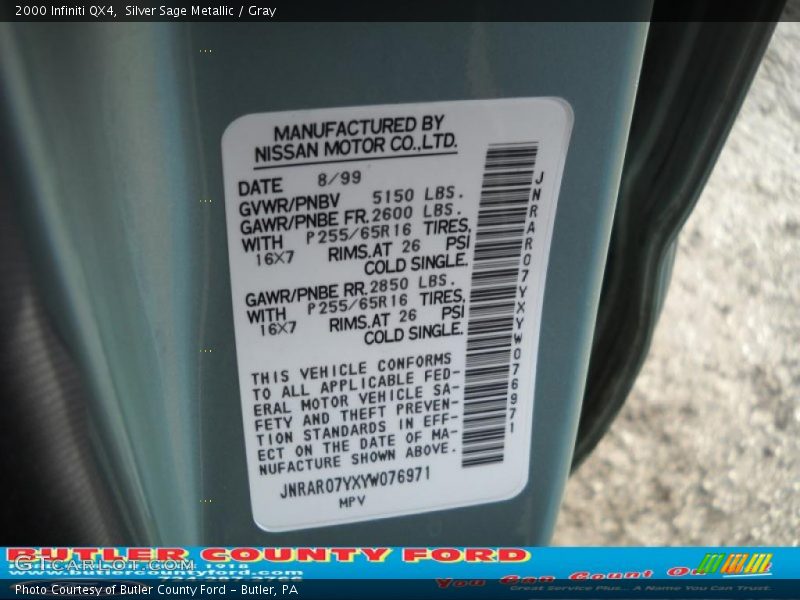 Silver Sage Metallic / Gray 2000 Infiniti QX4