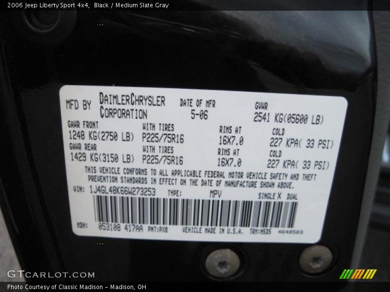 Black / Medium Slate Gray 2006 Jeep Liberty Sport 4x4