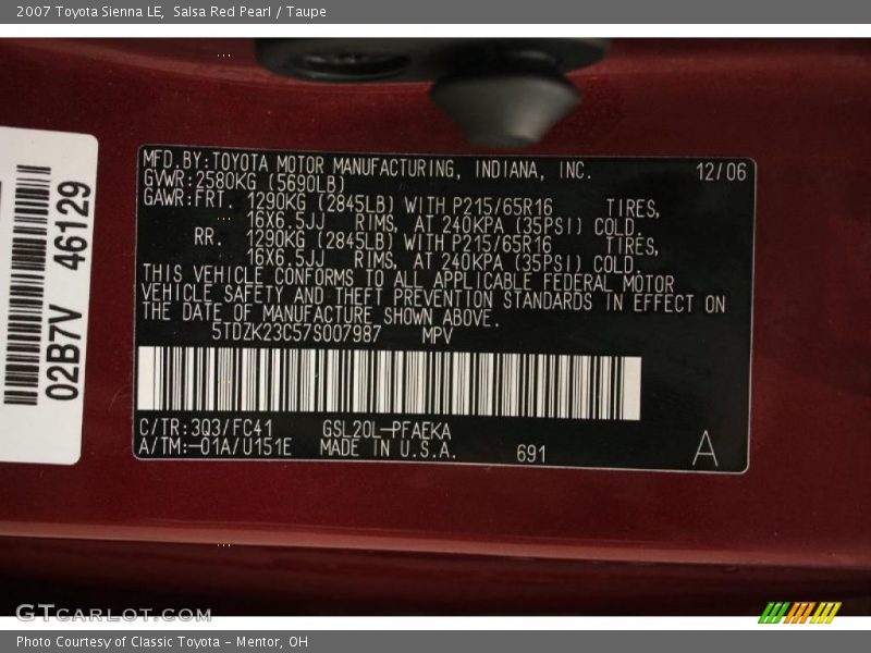 Salsa Red Pearl / Taupe 2007 Toyota Sienna LE