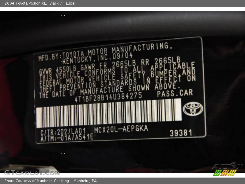 Black / Taupe 2004 Toyota Avalon XL