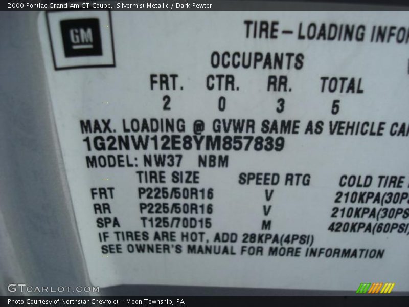 Silvermist Metallic / Dark Pewter 2000 Pontiac Grand Am GT Coupe