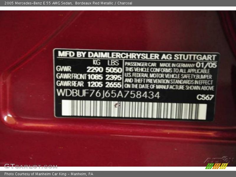 Bordeaux Red Metallic / Charcoal 2005 Mercedes-Benz E 55 AMG Sedan
