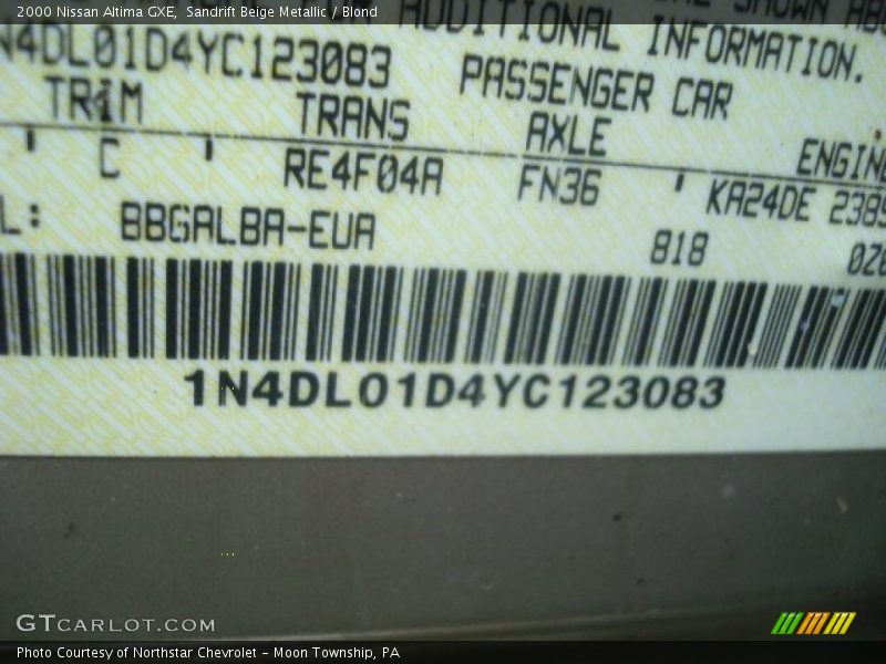 Sandrift Beige Metallic / Blond 2000 Nissan Altima GXE