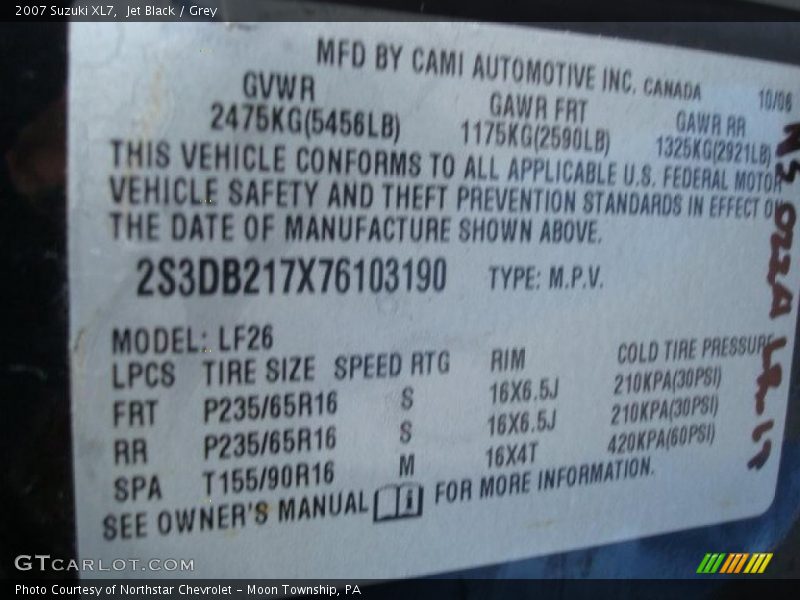 Jet Black / Grey 2007 Suzuki XL7