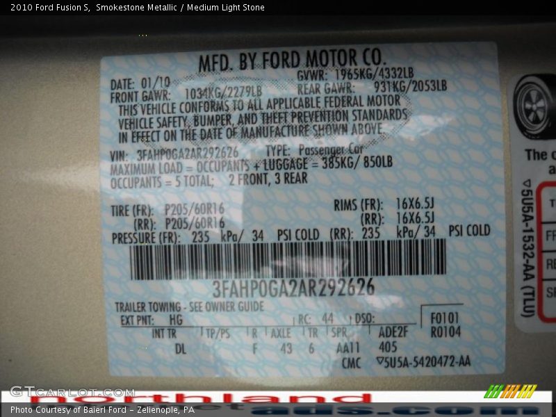 Smokestone Metallic / Medium Light Stone 2010 Ford Fusion S