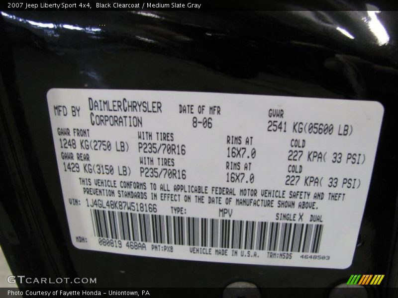 Black Clearcoat / Medium Slate Gray 2007 Jeep Liberty Sport 4x4