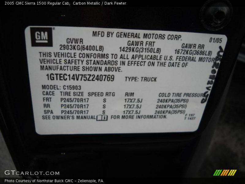 Carbon Metallic / Dark Pewter 2005 GMC Sierra 1500 Regular Cab