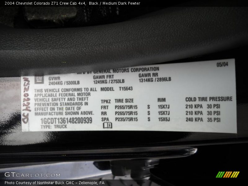 Black / Medium Dark Pewter 2004 Chevrolet Colorado Z71 Crew Cab 4x4