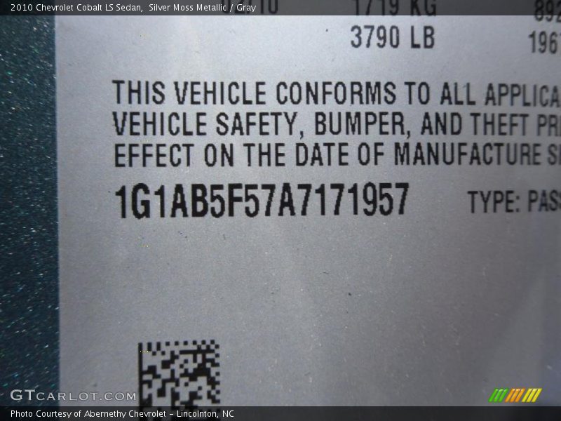 Silver Moss Metallic / Gray 2010 Chevrolet Cobalt LS Sedan