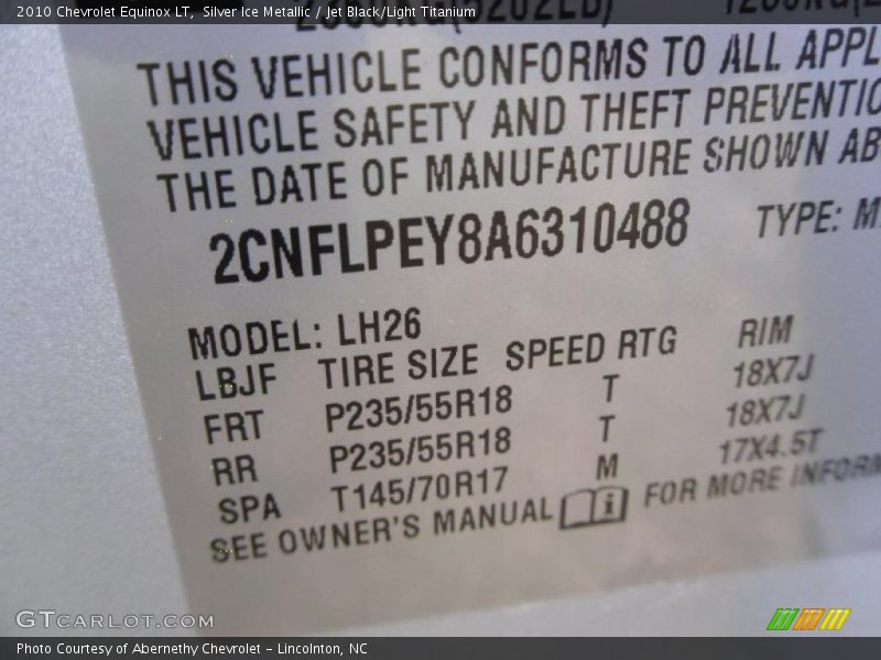 Silver Ice Metallic / Jet Black/Light Titanium 2010 Chevrolet Equinox LT