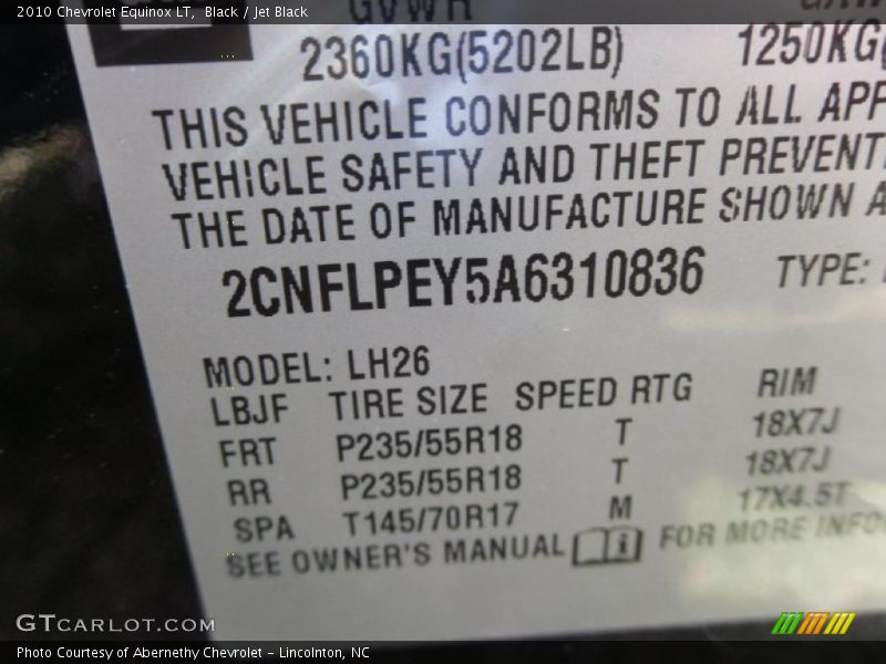 Black / Jet Black 2010 Chevrolet Equinox LT