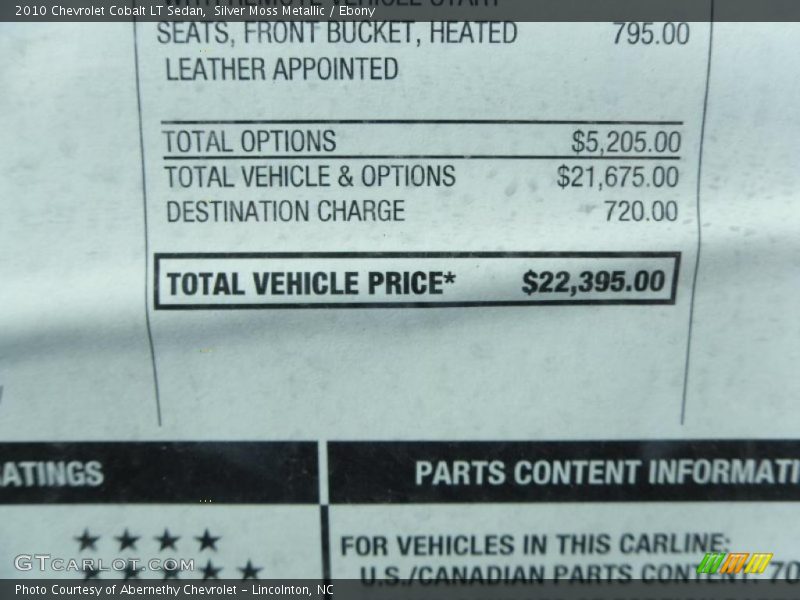 Silver Moss Metallic / Ebony 2010 Chevrolet Cobalt LT Sedan